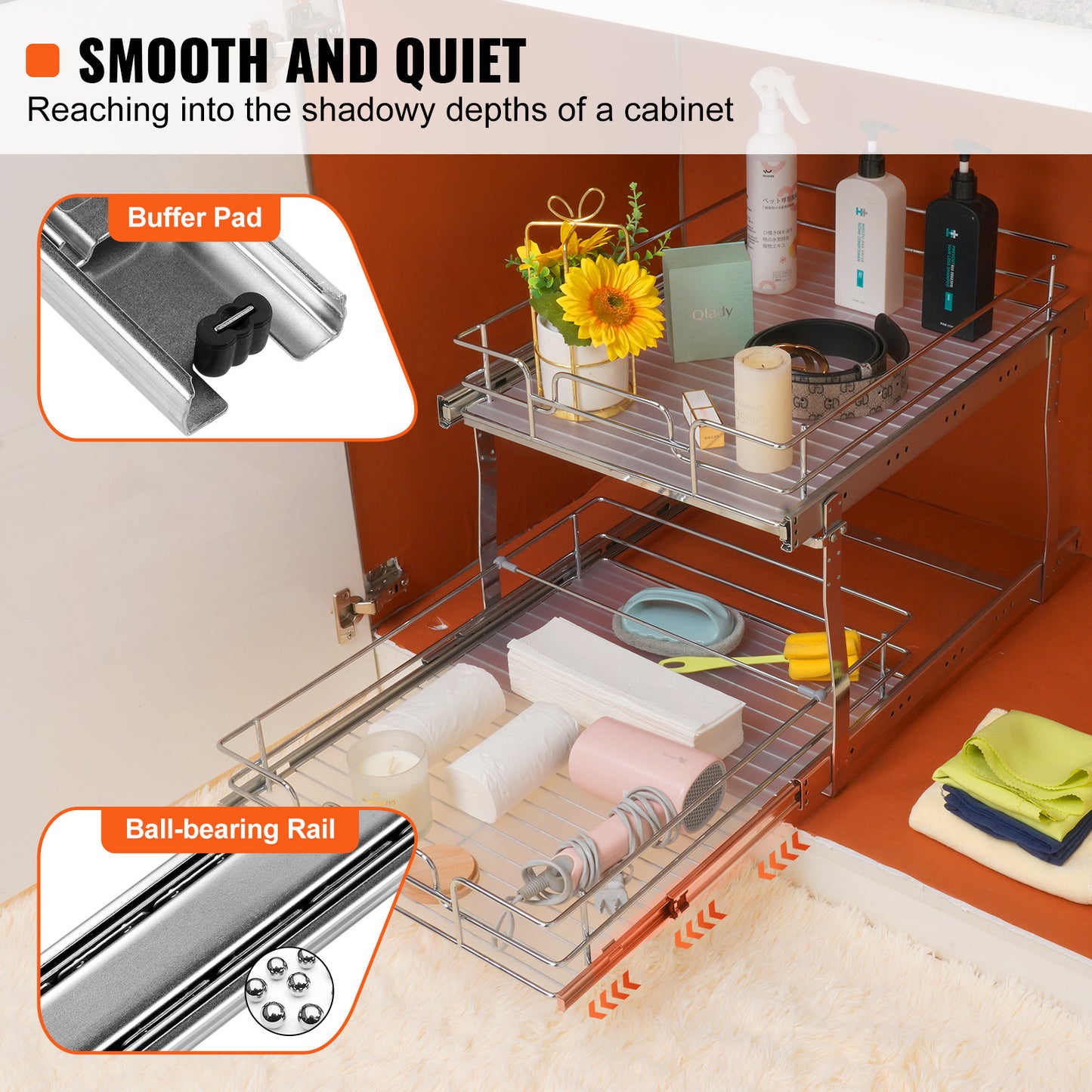 2-Tier Kitchen Cabinet Pull Out Shelf Organizer Slide Out Drawer 9-22 inch