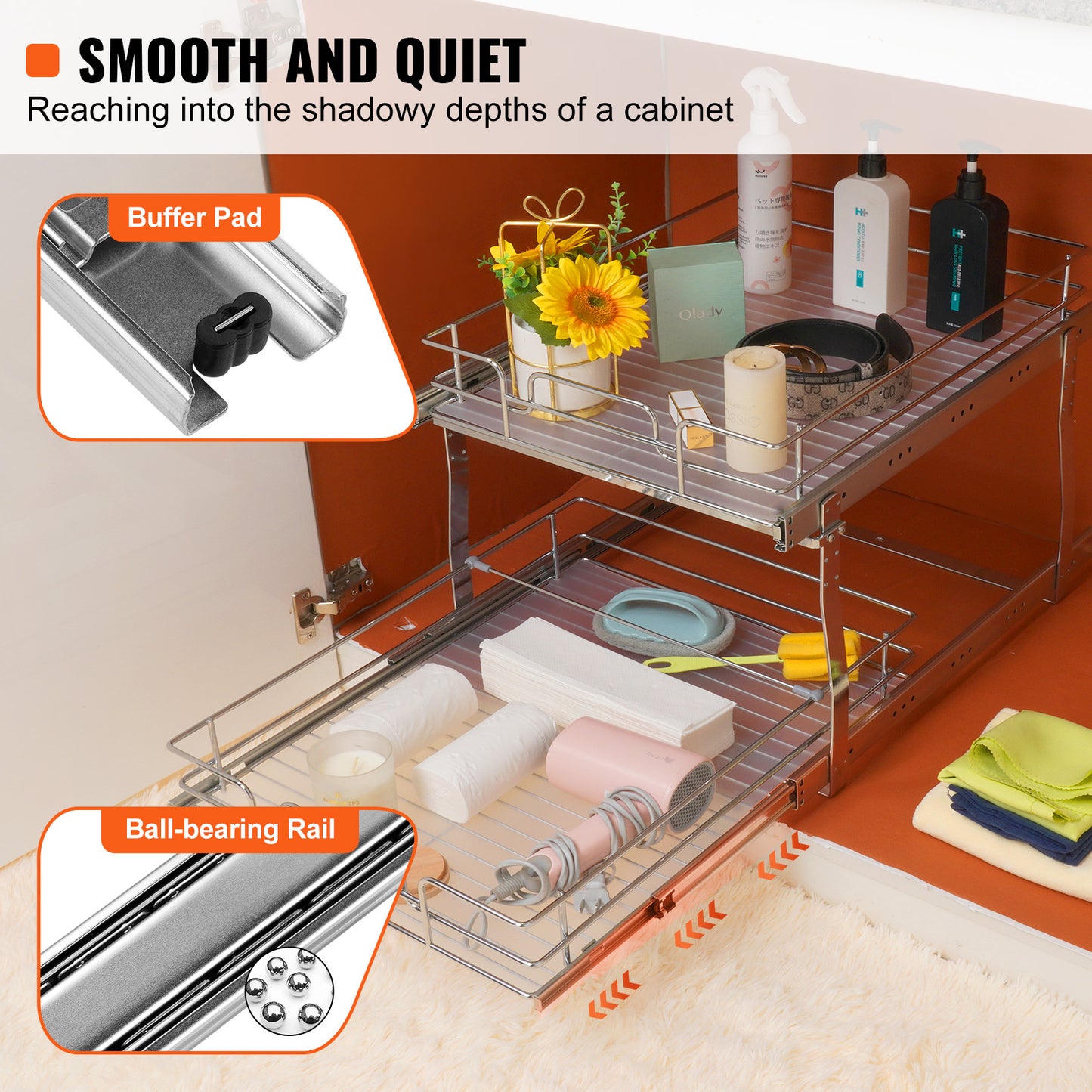2-Tier Kitchen Cabinet Pull Out Shelf Organizer Slide Out Drawer 9-22 inch