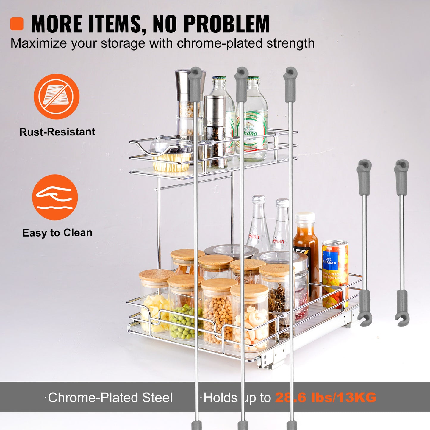 2-Tier Kitchen Cabinet Pull Out Shelf Organizer Slide Out Drawer 9-22 inch