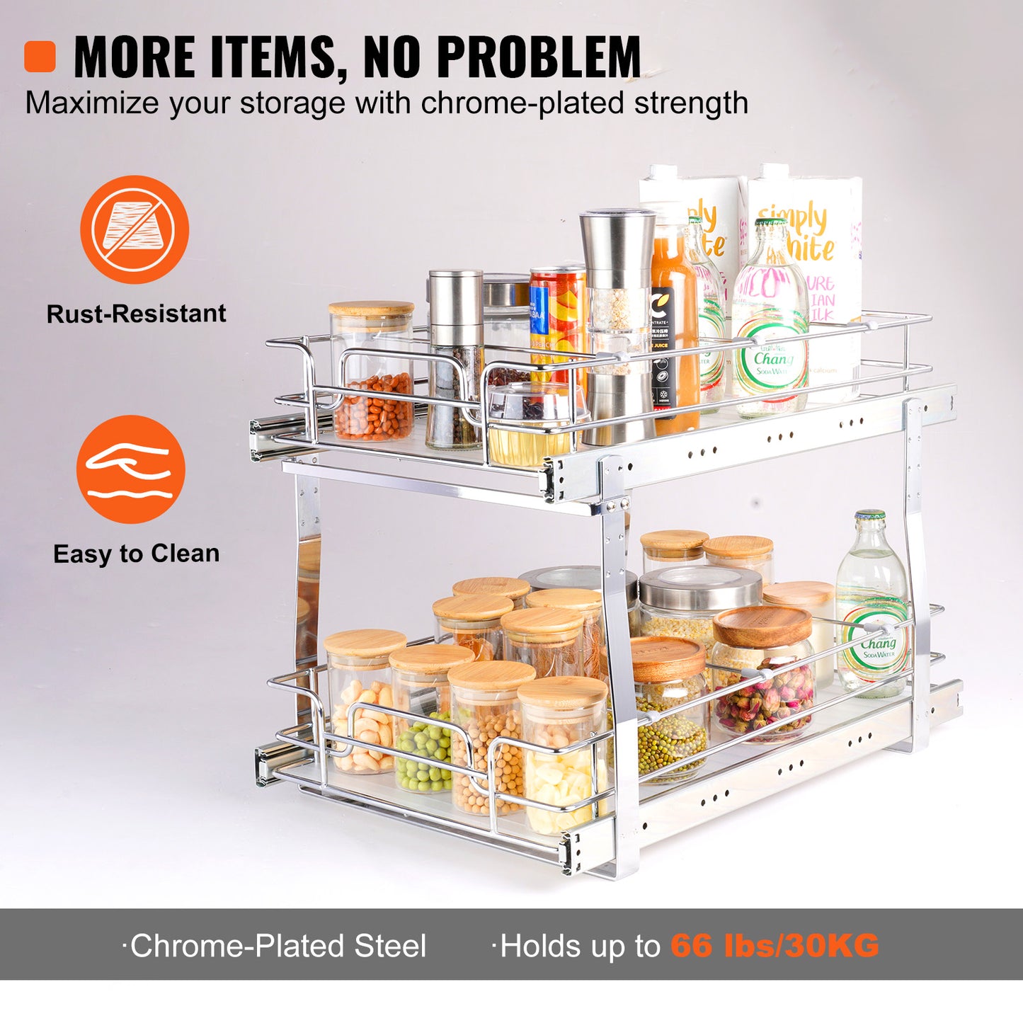 2-Tier Kitchen Cabinet Pull Out Shelf Organizer Slide Out Drawer 9-22 inch