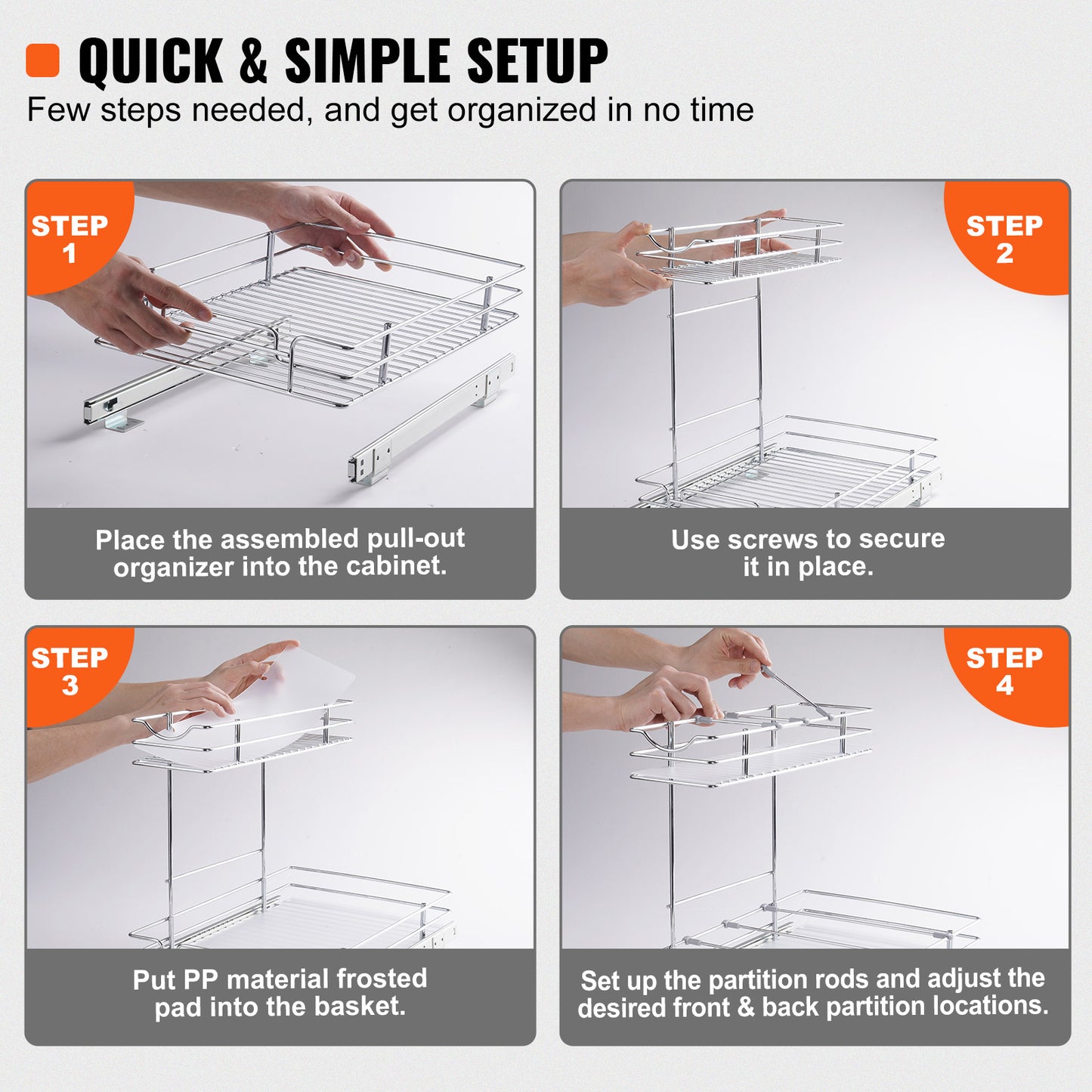 2-Tier Kitchen Cabinet Pull Out Shelf Organizer Slide Out Drawer 9-22 inch