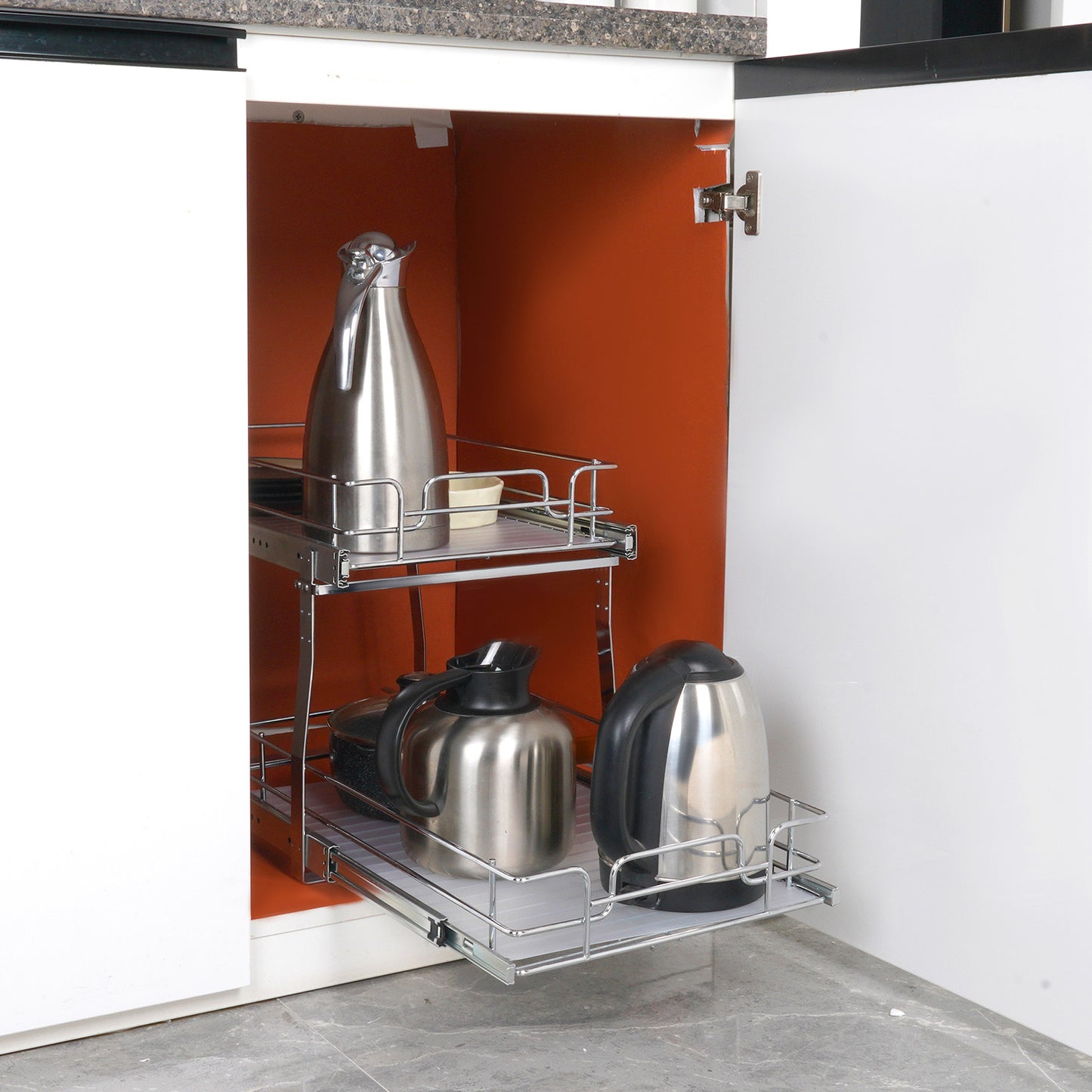 2-Tier Kitchen Cabinet Pull Out Shelf Organizer Slide Out Drawer 9-22 inch