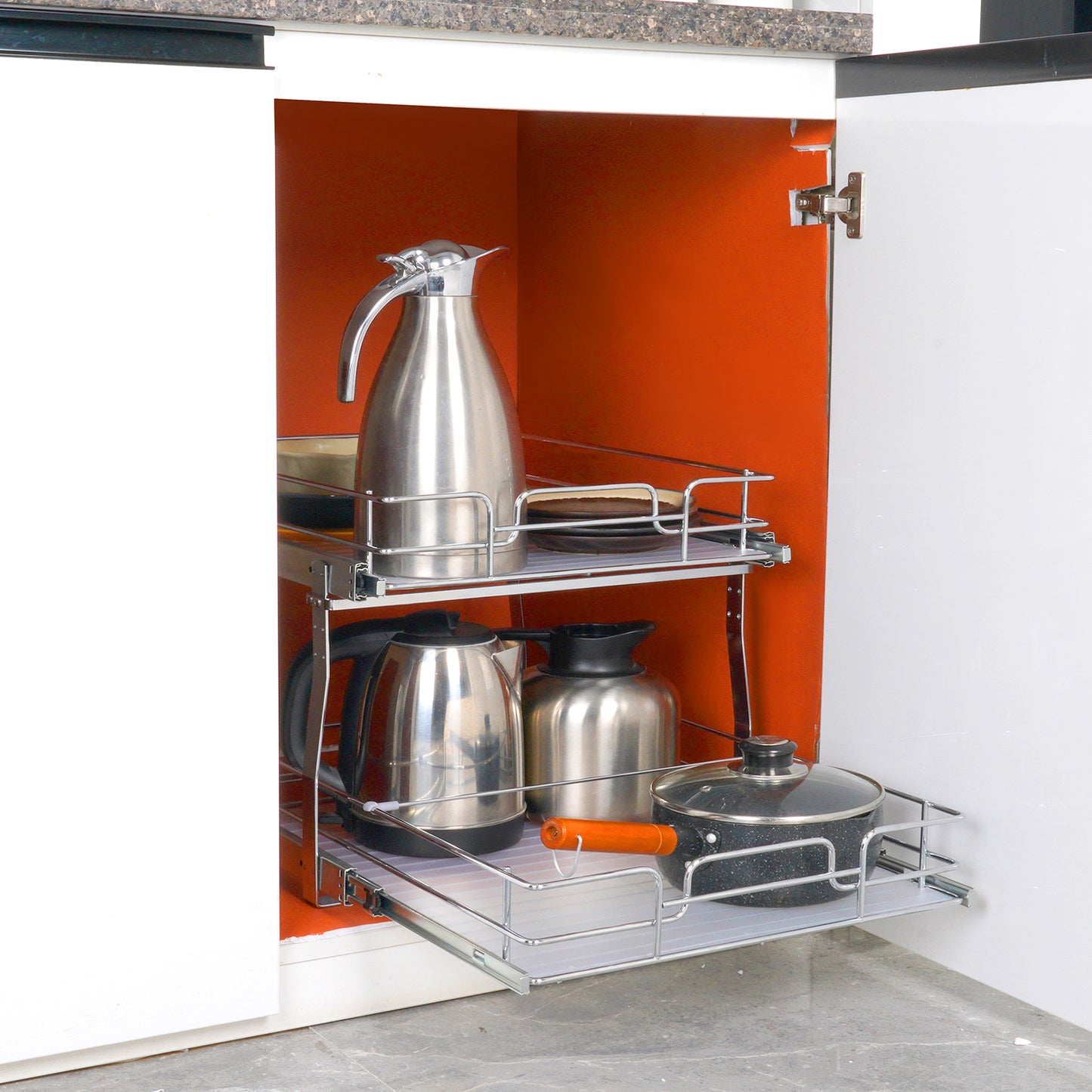 2-Tier Kitchen Cabinet Pull Out Shelf Organizer Slide Out Drawer 9-22 inch