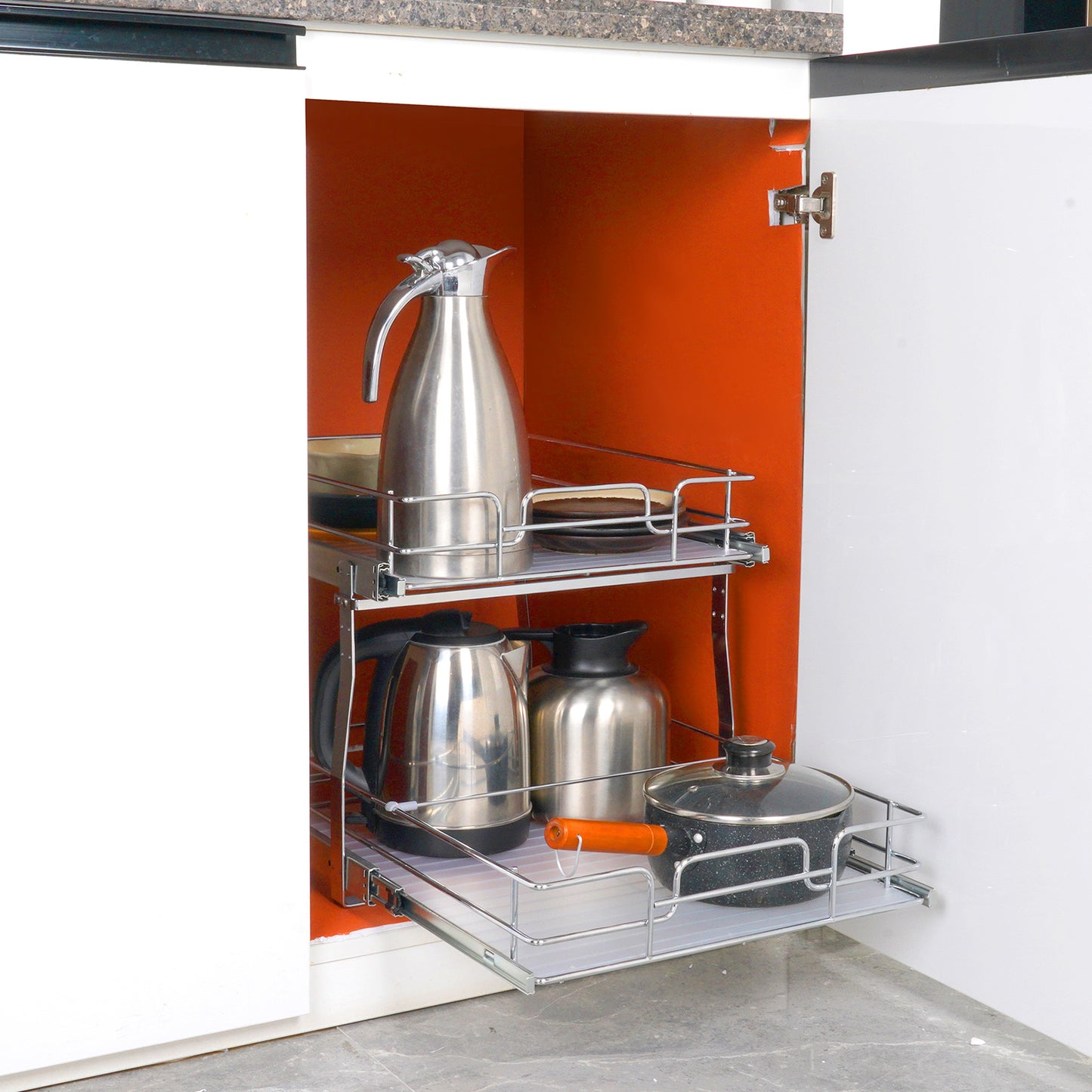 2-Tier Kitchen Cabinet Pull Out Shelf Organizer Slide Out Drawer 9-22 inch