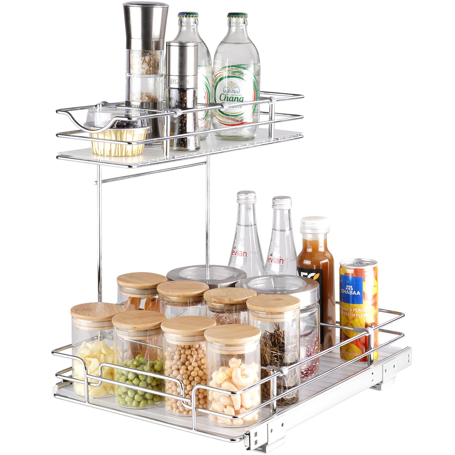 2-Tier Kitchen Cabinet Pull Out Shelf Organizer Slide Out Drawer 9-22 inch