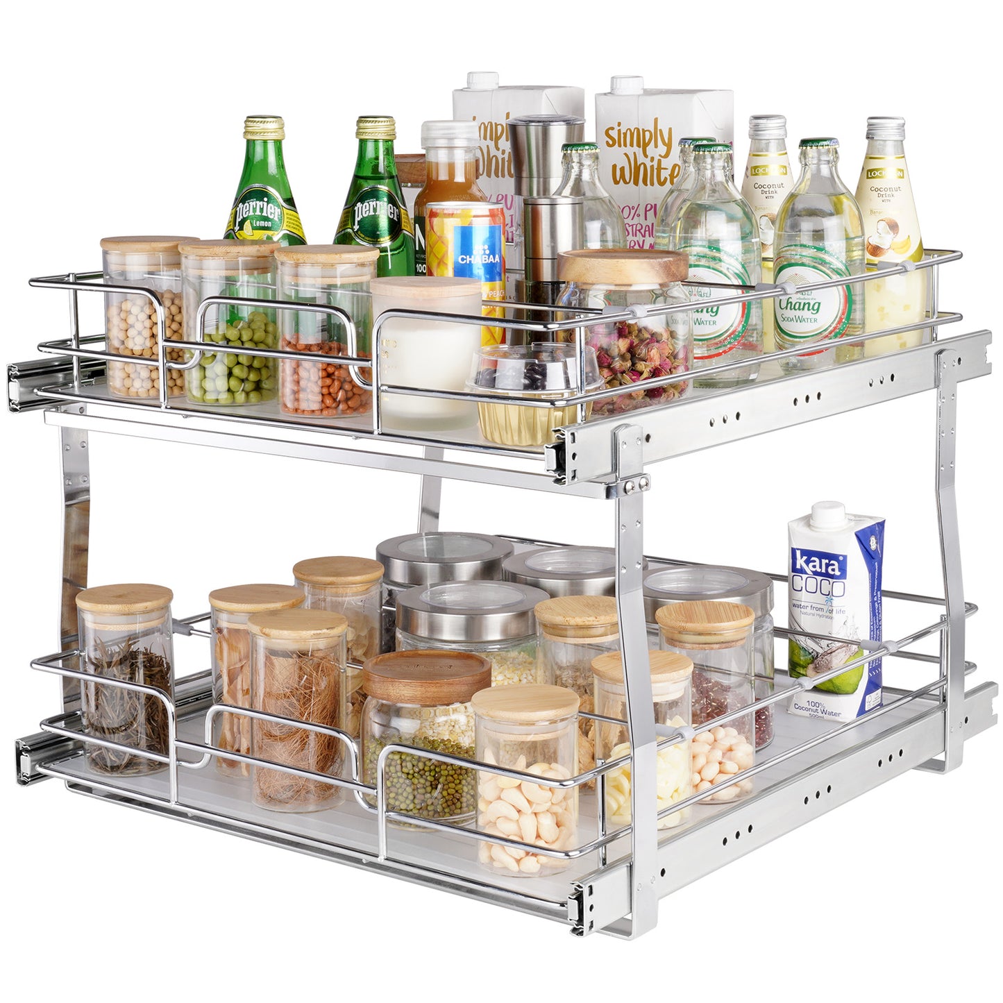 2-Tier Kitchen Cabinet Pull Out Shelf Organizer Slide Out Drawer 9-22 inch