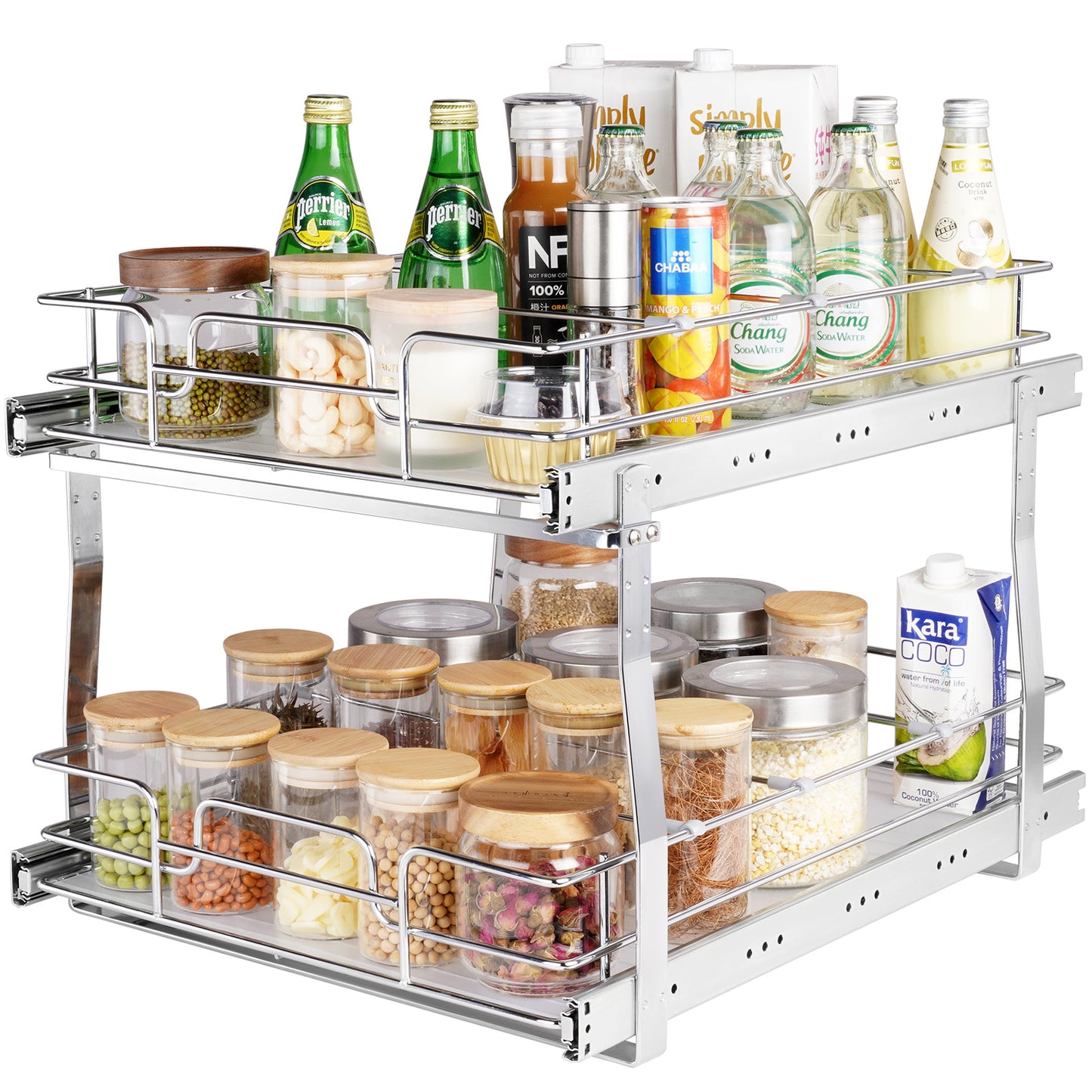 2-Tier Kitchen Cabinet Pull Out Shelf Organizer Slide Out Drawer 9-22 inch