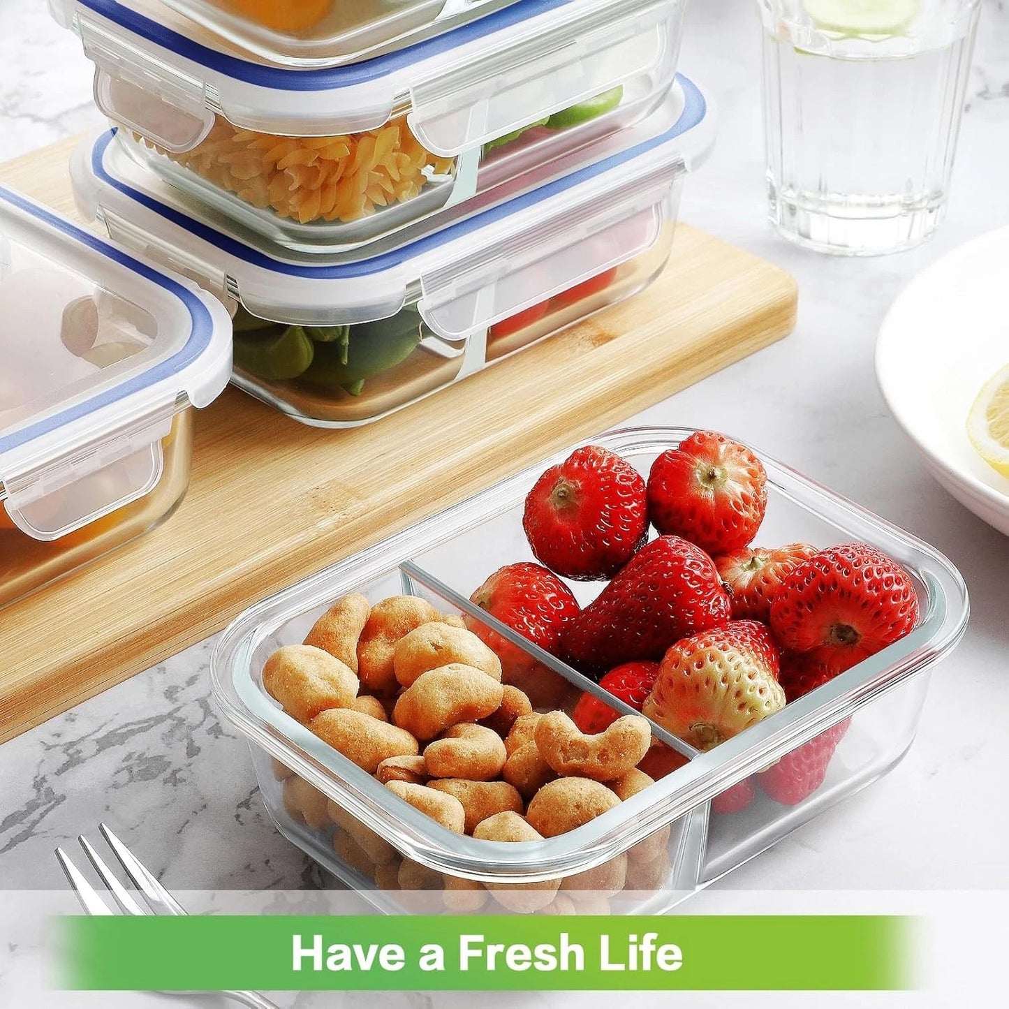 Airtight 10 Pack Glass Meal Prep Containers - 24oz, Oven & Microwave Safe