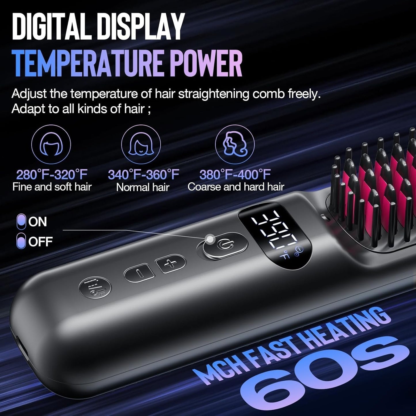 Hair Straightener Comb Portable Pro Electric Beard Straightening Brush Heat Hot