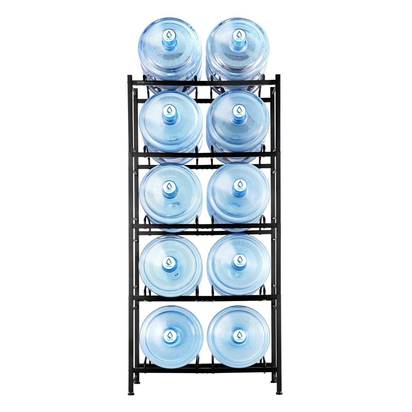 5-Tier Water Jug Holder Double Row Water Bottle Rack for 10 Bottles Black