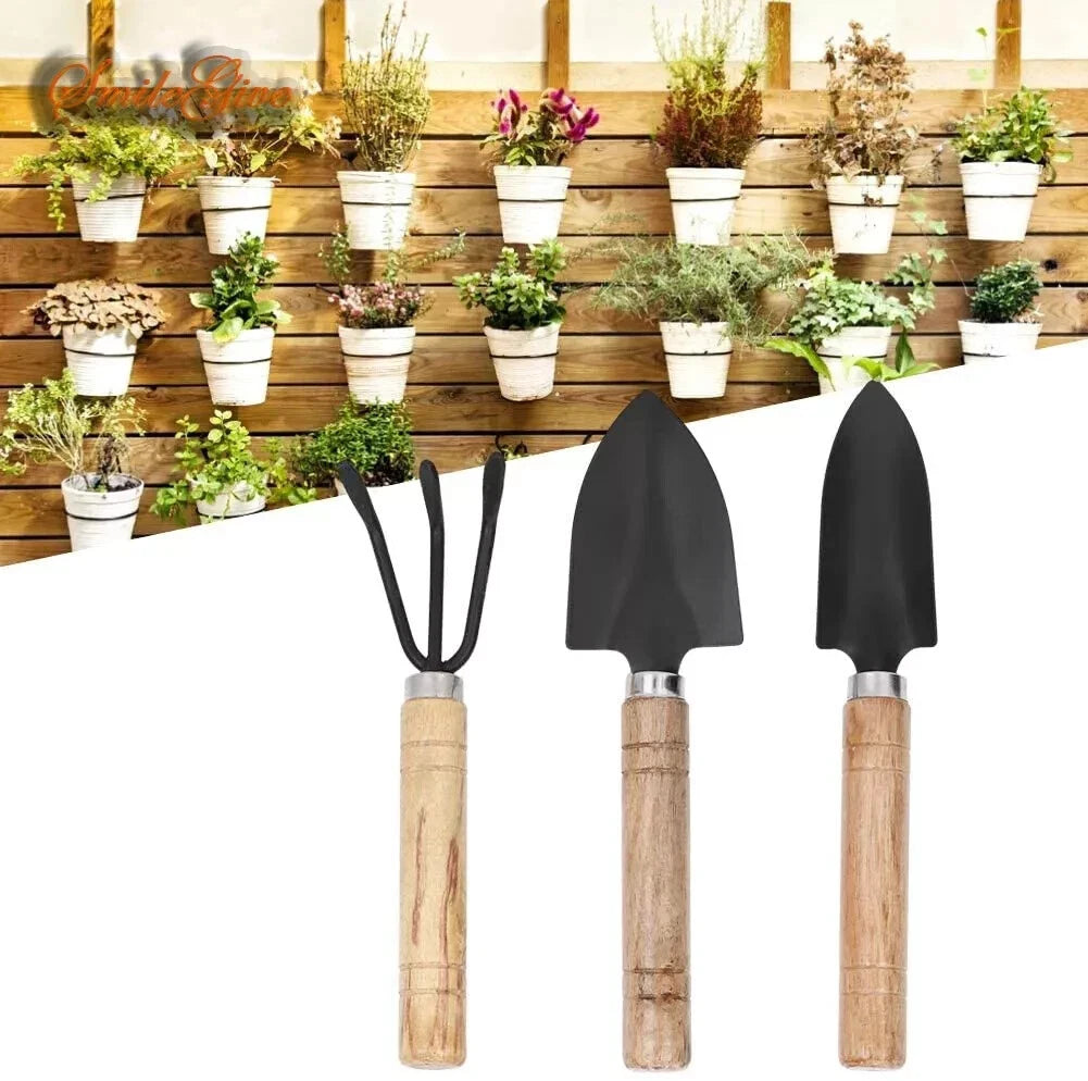 Mini Garden Tool Set Shovel Trowel Gardening Tools Succulent Wood Handle 3pcs