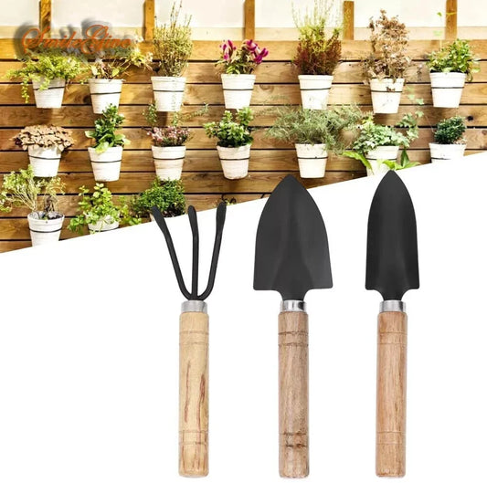 Mini Garden Tool Set Shovel Trowel Gardening Tools Succulent Wood Handle 3pcs