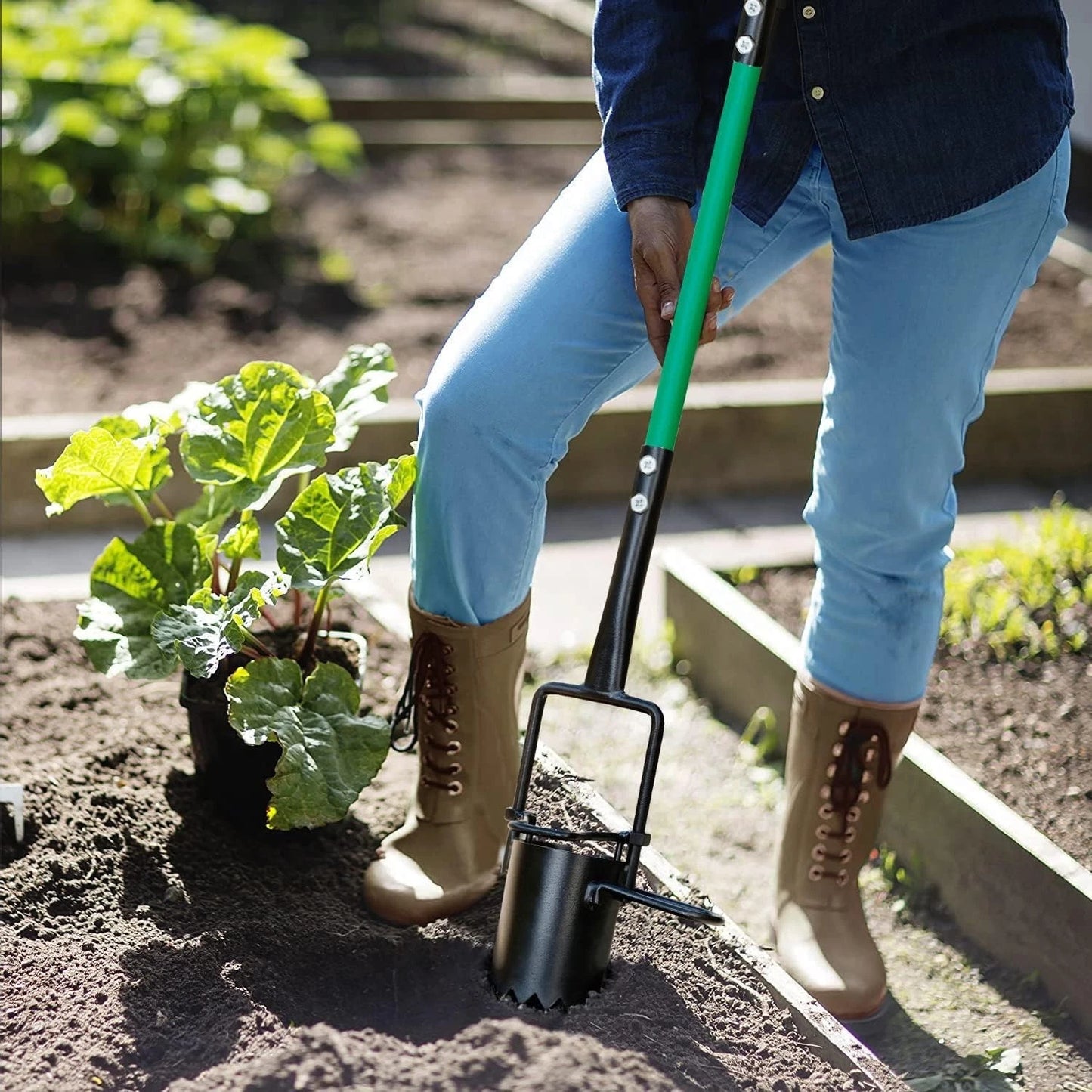 Versatile Long-Handle Garden Tool - 5-in-1 for Digging, Weeding & Transplanting