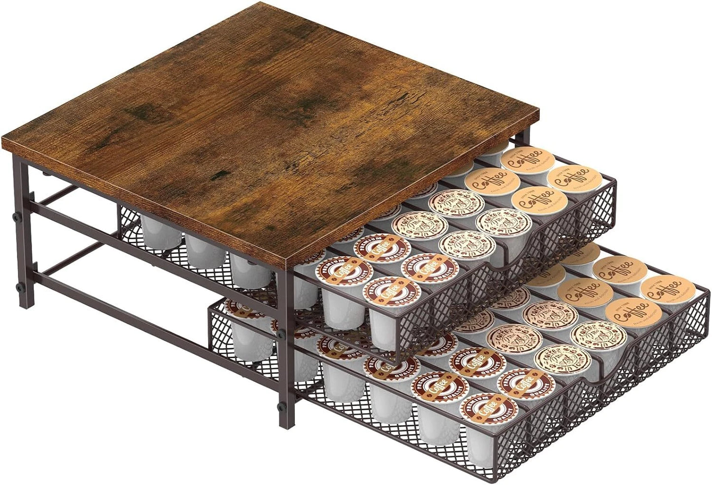 2-Tier Coffee Pod Drawer Holder 72 K-Cup Storage Organizer Coffee Machine Stand