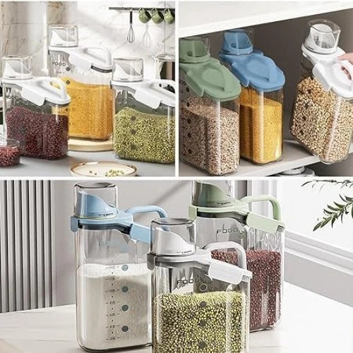 Large 2.8L Clear Airtight Food Storage with Measure Cup for Kitchen Organization