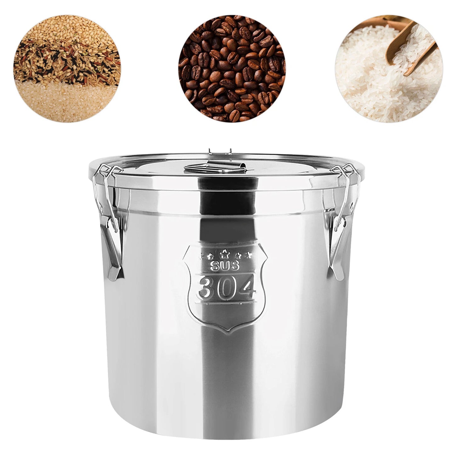6L Stainless Steel Cereal Container Metal Kitchen Rice Storage Bucket with Lid