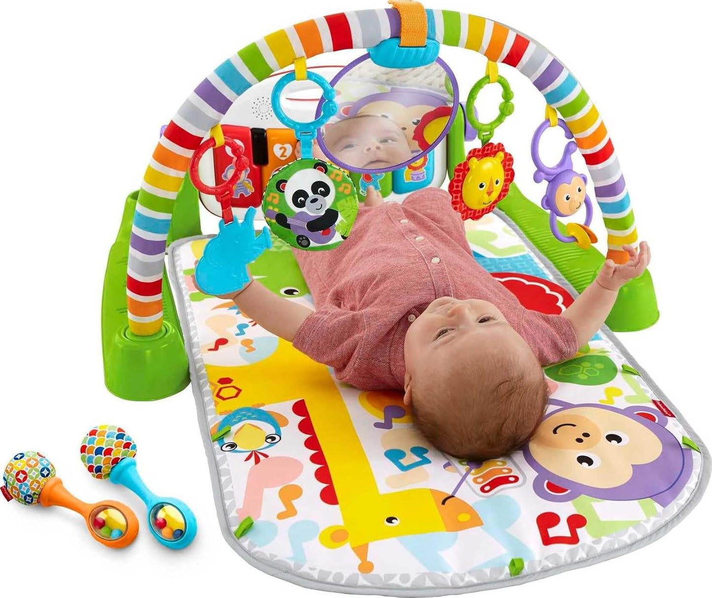 Fisher-Price Baby Playmat Deluxe Kick & Play Piano Gym for Learning & 2 Maracas