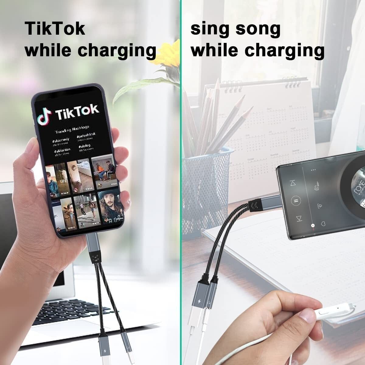 iPhone Headphone & Charger Adapter 2-in-1 to 3.5mm AUX Audio MFi-Certified