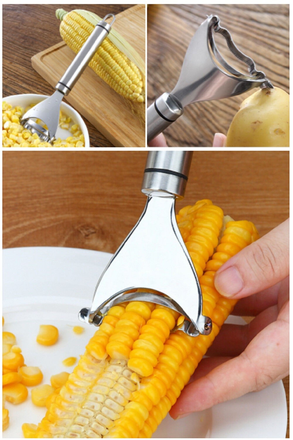 Stainless Steel Corn Cob Peeler – Kernel Stripper & Cutter Remover Kitchen Tool
