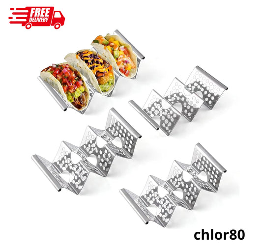 Taco Holders Set of 4, Taco Stand, Stainless Steel Taco Holder, Each Can Hold 3