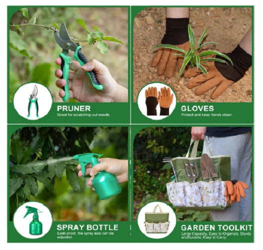 Gardening Tool Set for Women 9 Piece Heavy Duty with Bag Gift for Mom Outdoor
