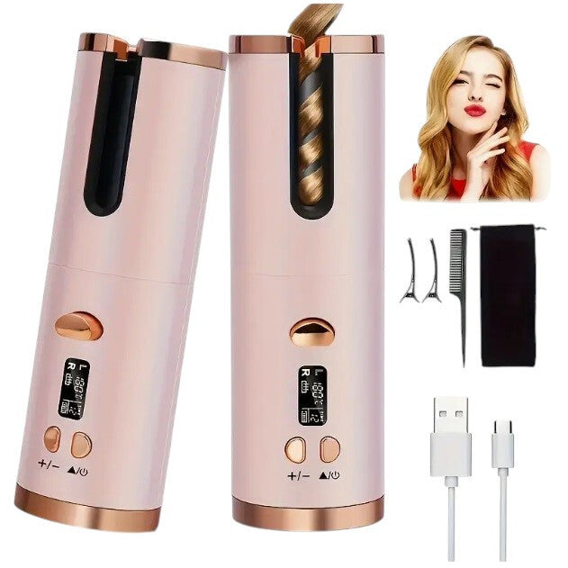 Wireless Rechargeable Curler Ceramic Auto Rotating USB LED Hair Curling Machine