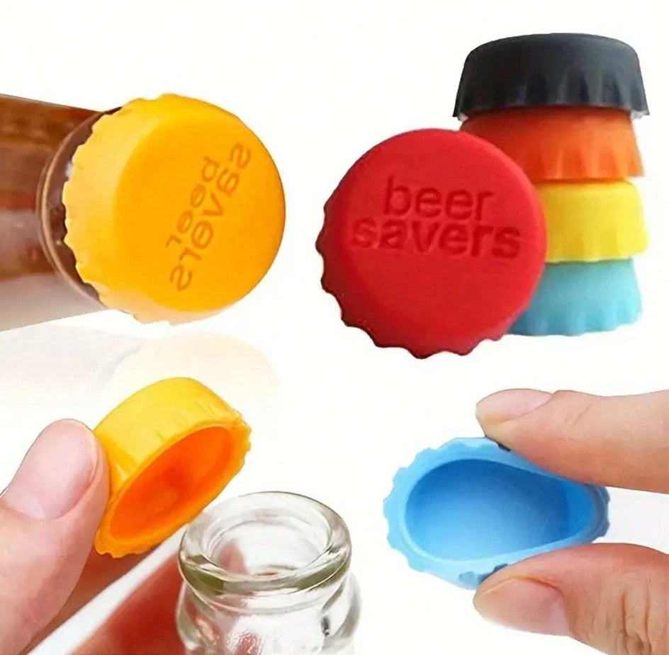 6 PCS Reusable Silicone Bottle Caps - Colorful Sealed Lids for Beverages - NEW