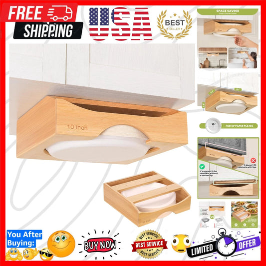 10-inch Paper Plate Dispenser, Under Cabinet Bamboo Plates Holder, Brown