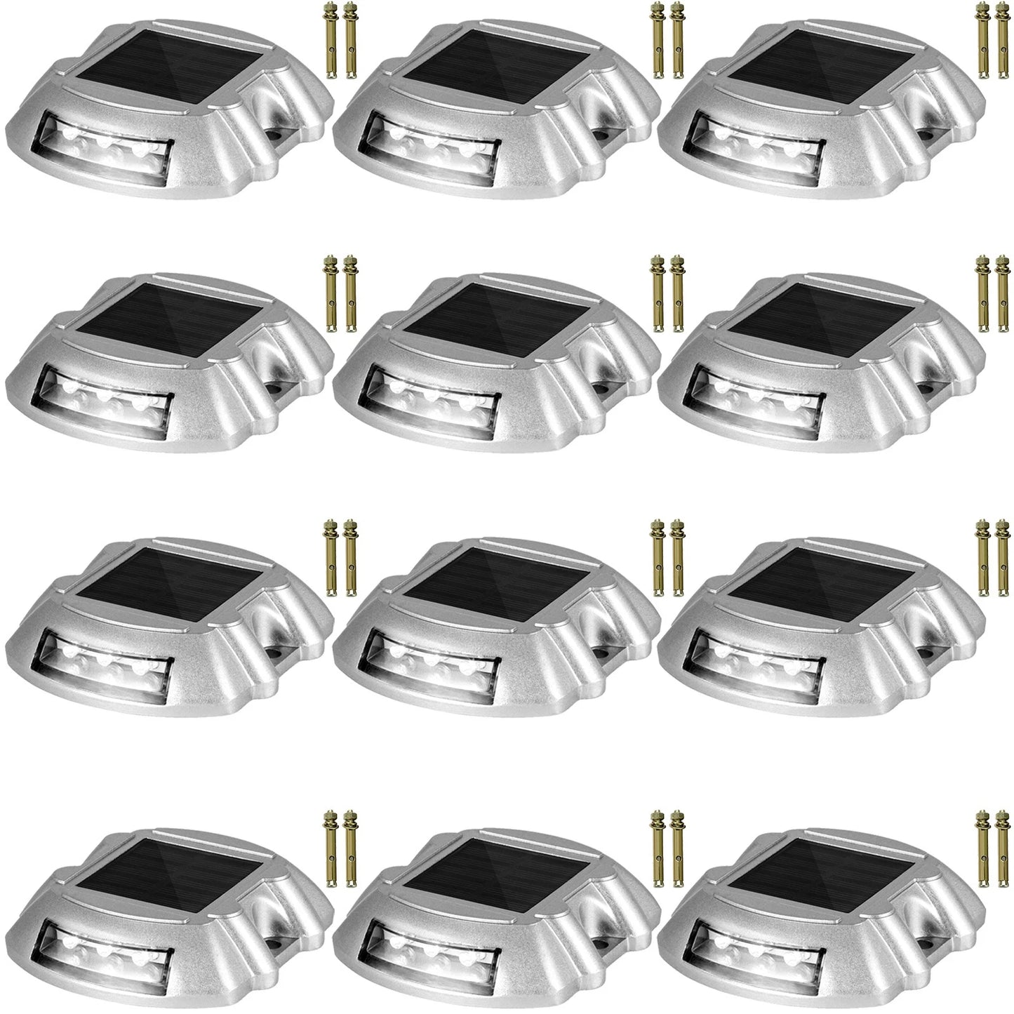 12 Pcs Solar Driveway Lights, IP68 Dock Light w/ Switch for Outdoor, White