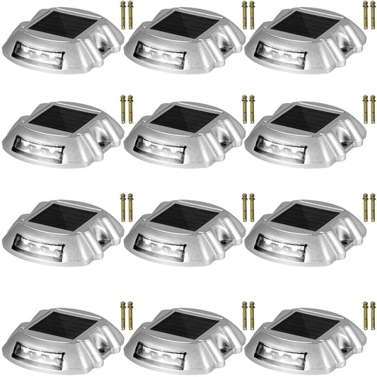 12 Pcs Solar Driveway Lights, IP68 Dock Light w/ Switch for Outdoor, White