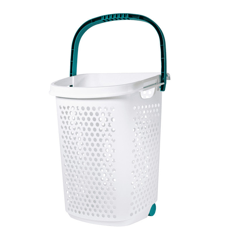 Home Logic 2 Bushel Rolling Plastic Laundry Hamper with Pop-up Handle, White