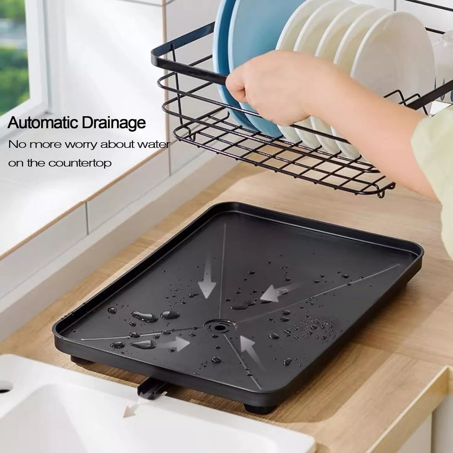 Stainless Steel Kitchen Dish Drying Rack w/ Utensil Holder & Drain Board Durable