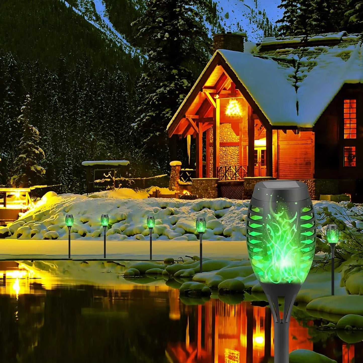 Solar Torch Lights with Flickering Flame Outdoor 12LED Tiki Torch Solar Lights