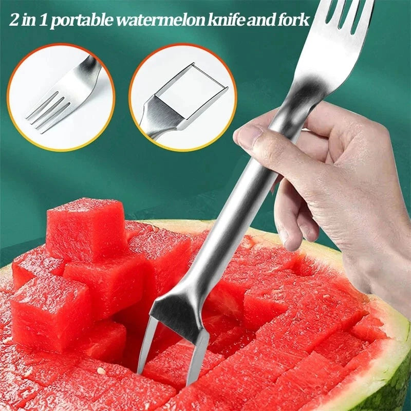 Watermelon Slicer Cutter 2-in-1 Fork Stainless Steel Fruit Cutting Artifact Lot