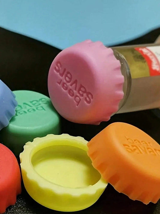 6 PCS Reusable Silicone Bottle Caps - Colorful Sealed Lids for Beverages - NEW