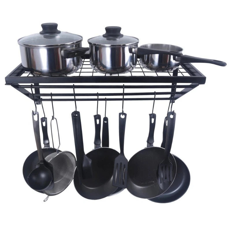 Pot Rack Wall Mounted 24 in Pot and Pan Hanging Rack&10 S Hooks 44 lbs Black US