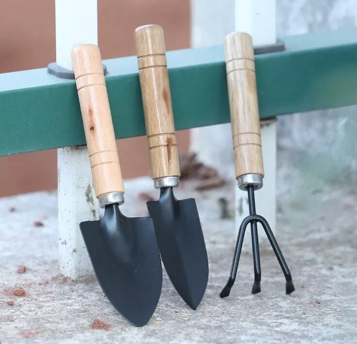 Mini Garden Tool Set Shovel Trowel Gardening Tools Succulent Wood Handle 3pcs