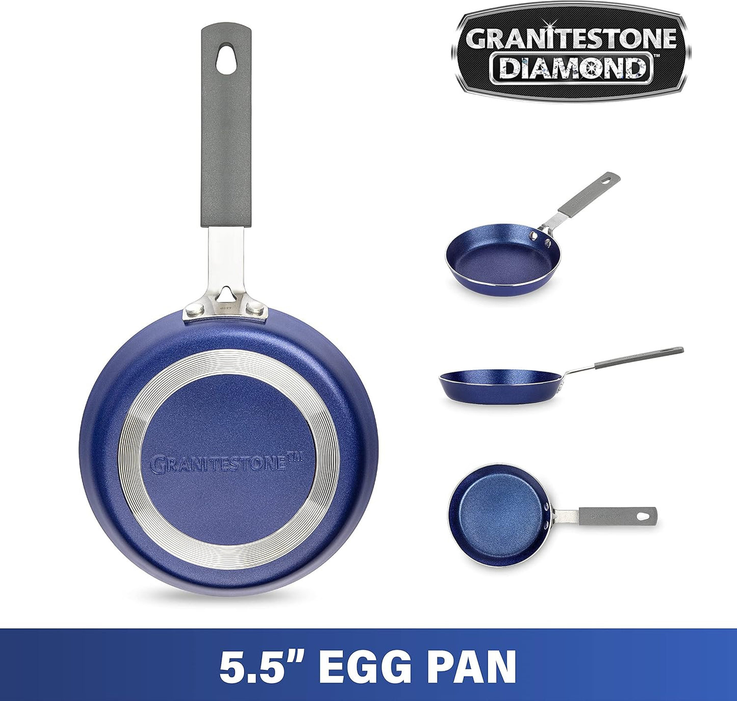 Granitestone Blue Mini Nonstick Egg Pan & Omelet Pan – 5.5” Single Serve Egg Non