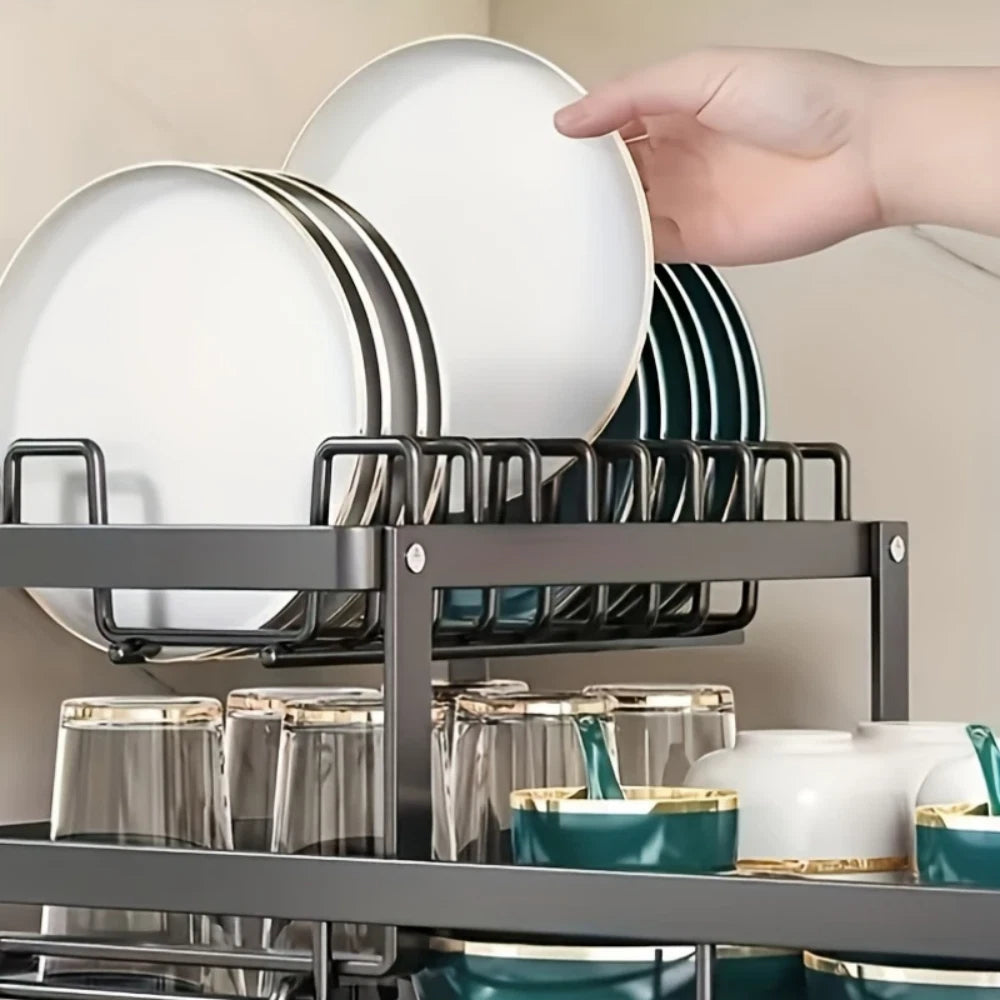 2 Tier Kitchen Dish Cup Drying Rack Utensil Drainer Kitchen Gadgets Storage Rack