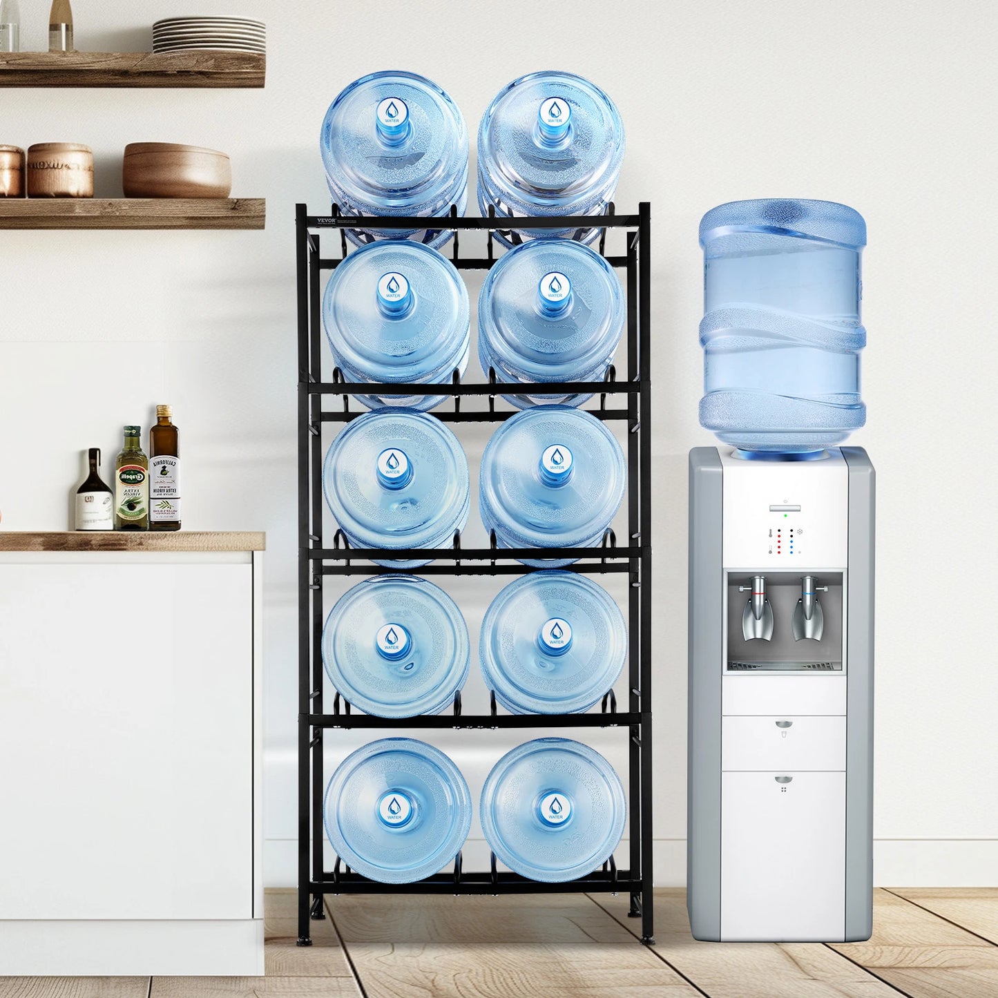 5-Tier Water Jug Holder Double Row Water Bottle Rack for 10 Bottles Black