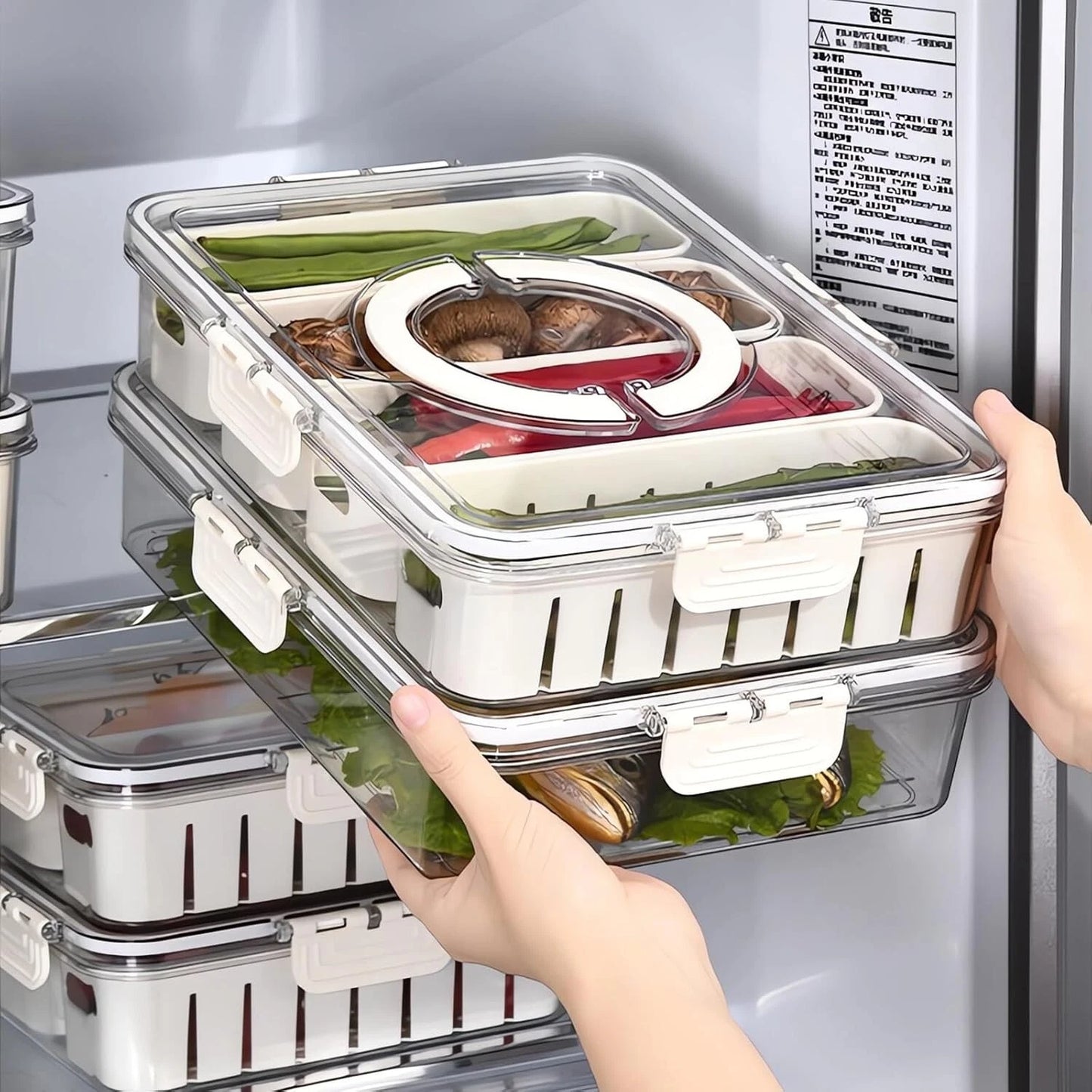 FRIDGE FOOD STORAGE CONTAINER Kitchen Serving Tray Organizer Fresh Airtight Box