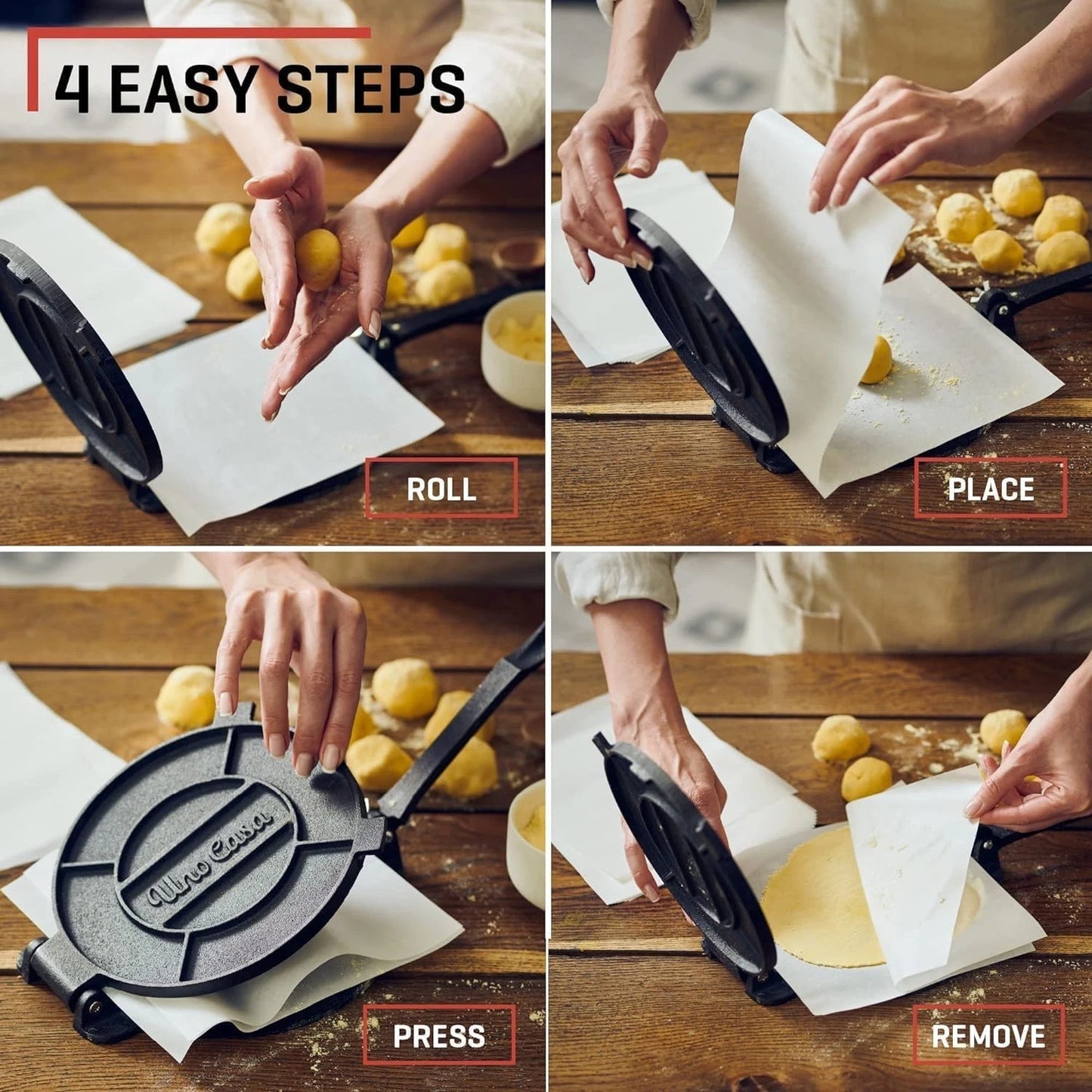 Cast Iron Tortilla Press 8 Inch - Tortilla Maker Press, Pre-Seasoned Roti Maker