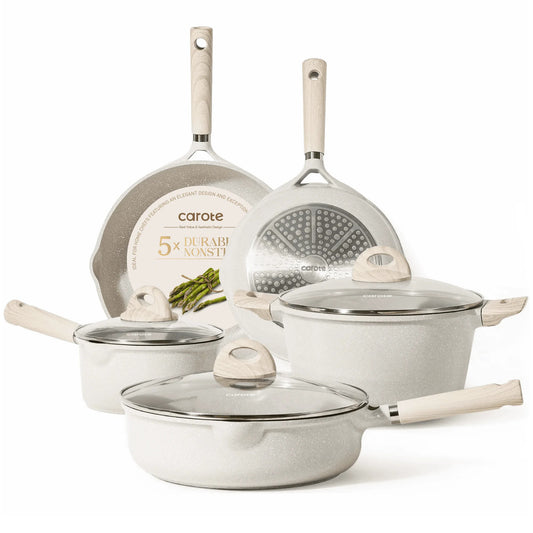 8-Piece Beige Granite Cookware Set