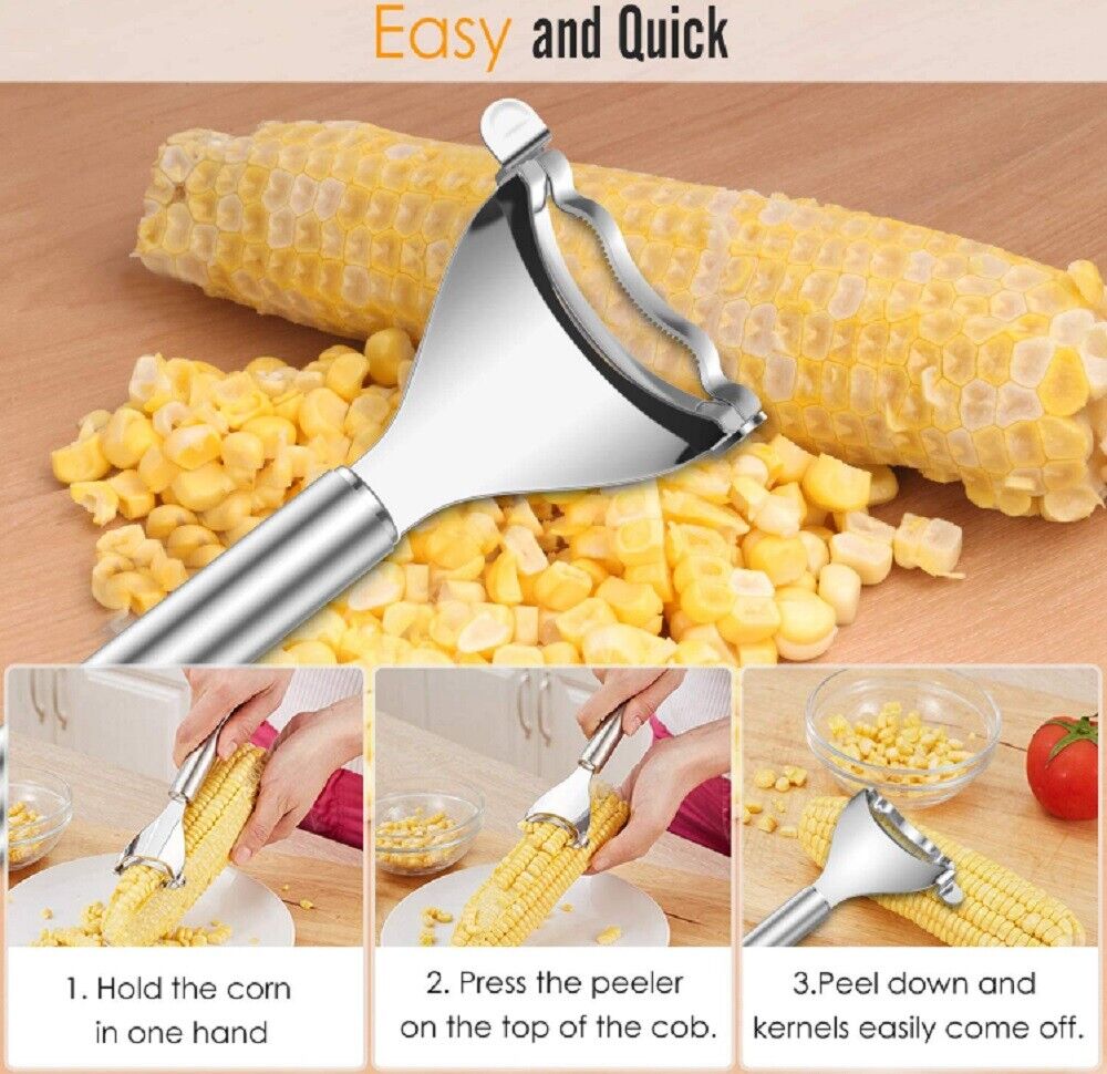 Stainless Steel Corn Cob Peeler – Kernel Stripper & Cutter Remover Kitchen Tool
