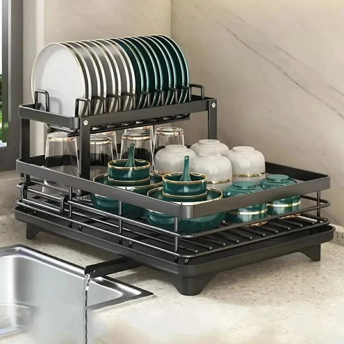 Dish Drying Rack Kitchen Stainless Steel Organizer Dish Bowl Drainer StorageRack