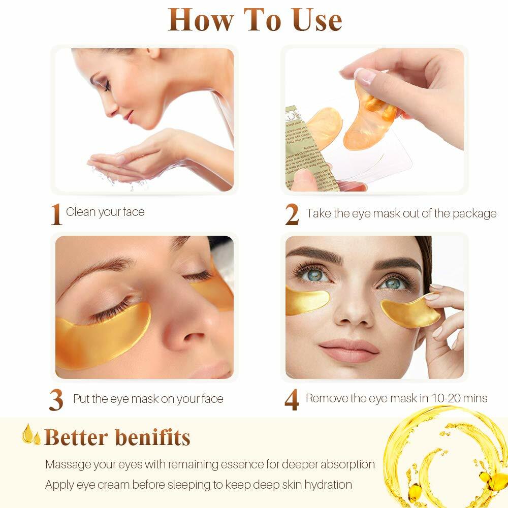 80pc 24K Gold Crystal Collagen Eye Mask Patch Gel Wrinkle Anti Aging Dark Circle
