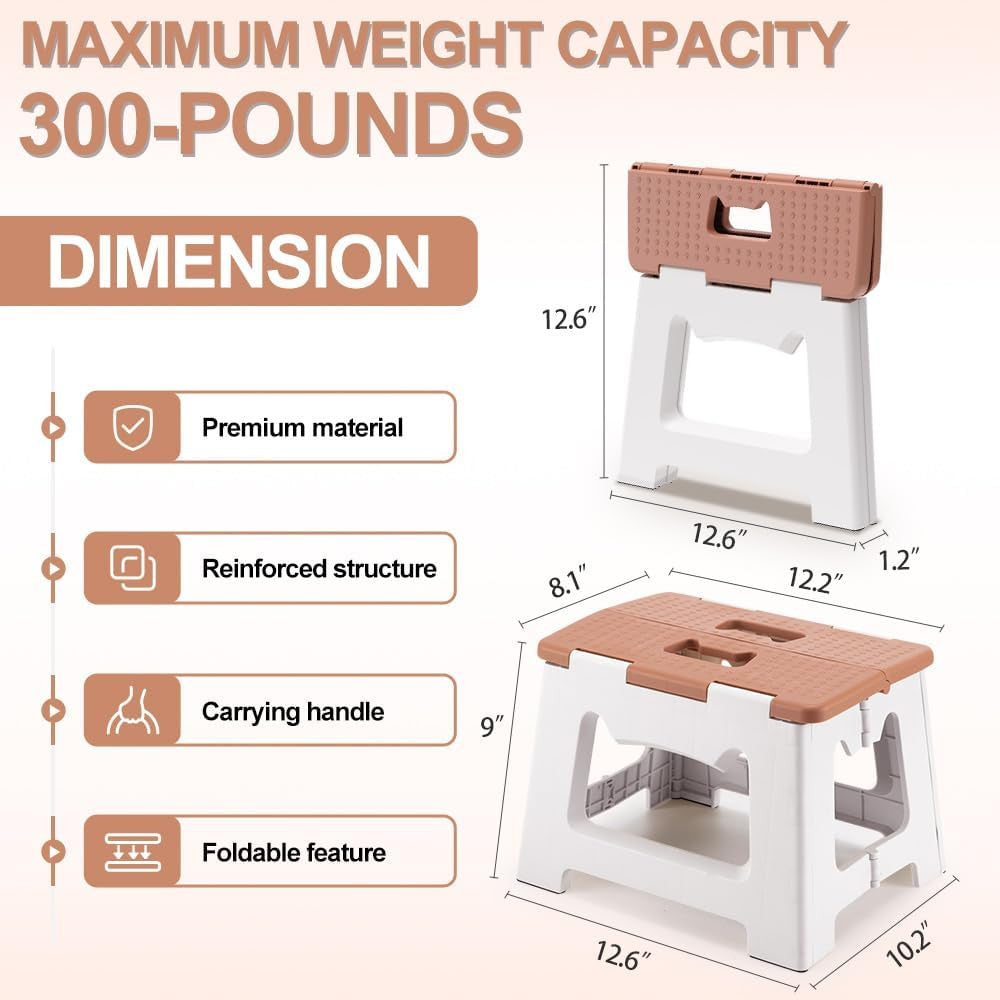 Folding Step Stool for Adults Kids 9" Plastic Foldable Stool 300lbs Portable