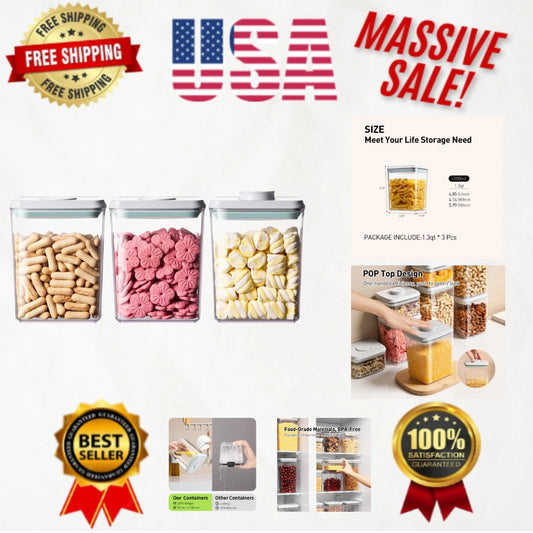 Stackable 1.3Qt Food Storage Container Set - Pop-Up, BPA-Free, Leak-Proof