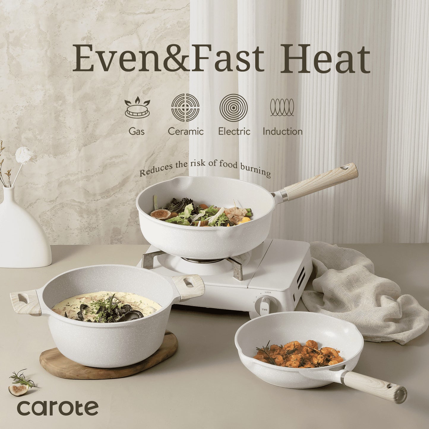 8-Piece Beige Granite Cookware Set