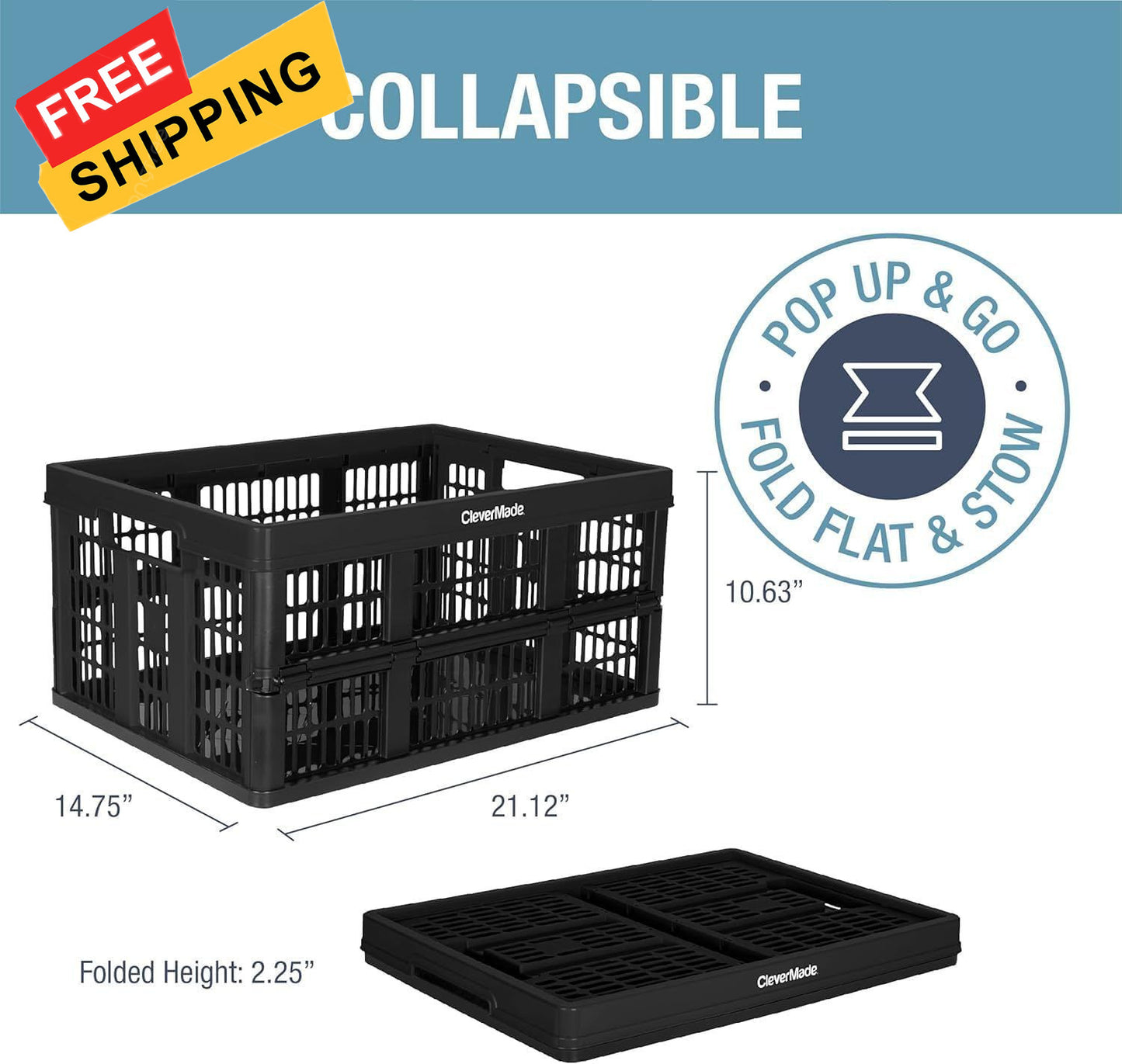 CleverMade Collapsible Pack of 1, Black (45L) - Utility Crate - 1